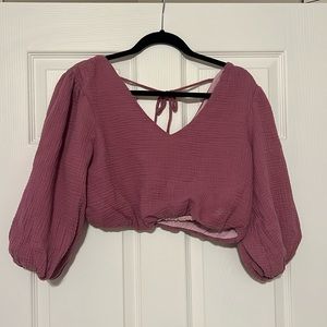Lush Purple crop top with balloon sleeves